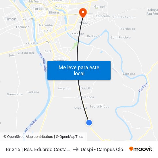 Br 316 | Res. Eduardo Costa (Sent. Norte) to Uespi - Campus Clóvis Moura map