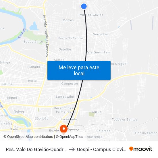 Res. Vale Do Gavião-Quadra A09, 14 to Uespi - Campus Clóvis Moura map