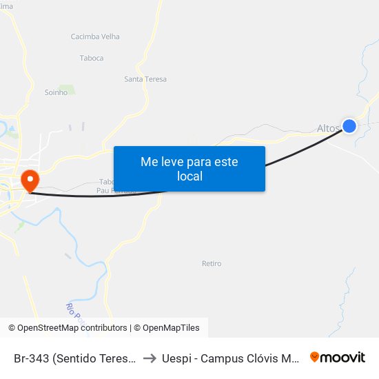 Br-343 (Sentido Teresina) to Uespi - Campus Clóvis Moura map