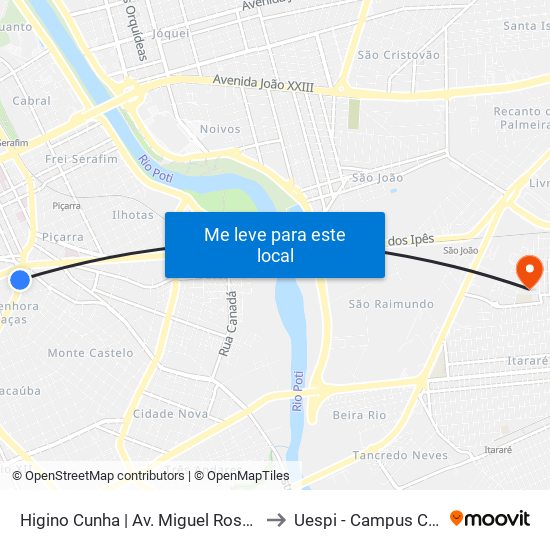 Higino Cunha | Av. Miguel Rosa - Sentido Centro to Uespi - Campus Clóvis Moura map