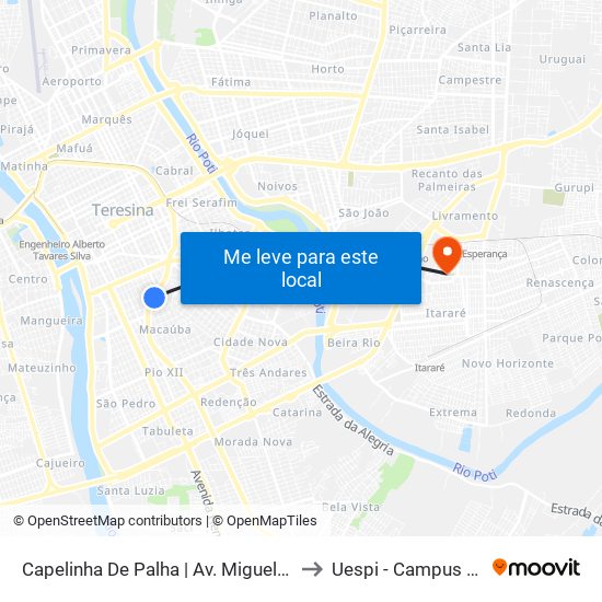 Capelinha De Palha | Av. Miguel Rosa - Sentido Bairro to Uespi - Campus Clóvis Moura map
