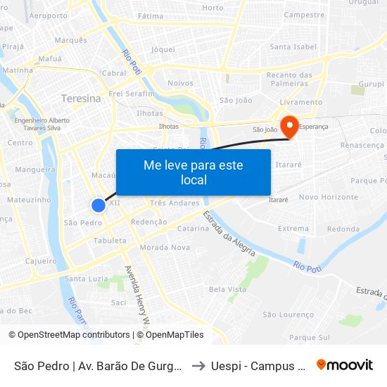 São Pedro | Av. Barão De Gurguéia - Sentido Centro to Uespi - Campus Clóvis Moura map