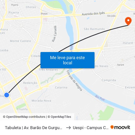 Tabuleta | Av. Barão De Gurgueia - Sentido Centro to Uespi - Campus Clóvis Moura map