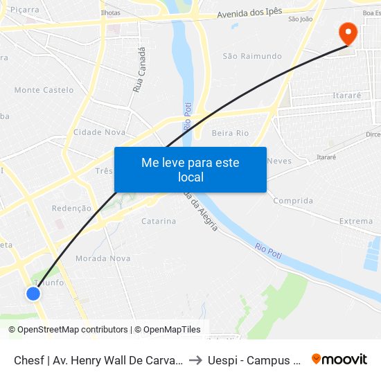 Chesf | Av. Henry Wall De Carvalho - Sentido Centro to Uespi - Campus Clóvis Moura map