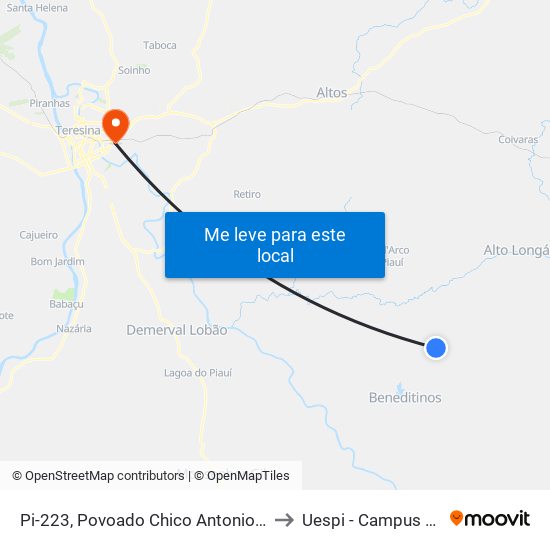 Pi-223, Povoado Chico Antonio Sentido Beneditinos to Uespi - Campus Clóvis Moura map