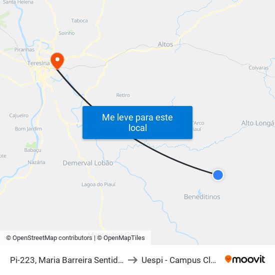 Pi-223, Maria Barreira Sentido Beneditinos to Uespi - Campus Clóvis Moura map