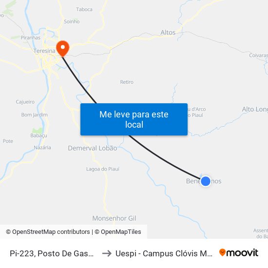 Pi-223, Posto De Gasolina to Uespi - Campus Clóvis Moura map