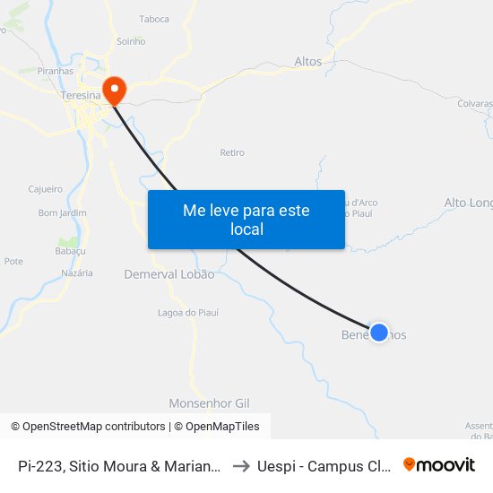 Pi-223, Sitio Moura & Mariano Sentido Altos to Uespi - Campus Clóvis Moura map