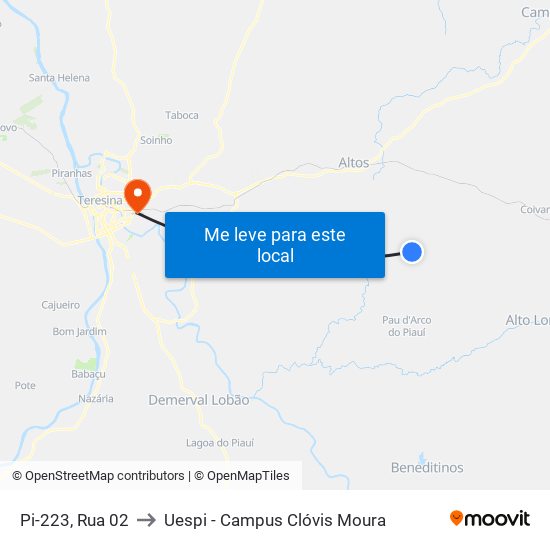 Pi-223, Rua 02 to Uespi - Campus Clóvis Moura map