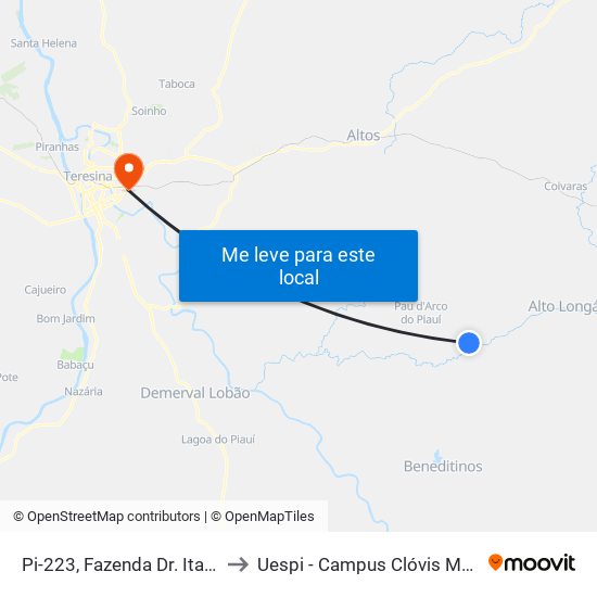 Pi-223, Fazenda Dr. Itamar to Uespi - Campus Clóvis Moura map