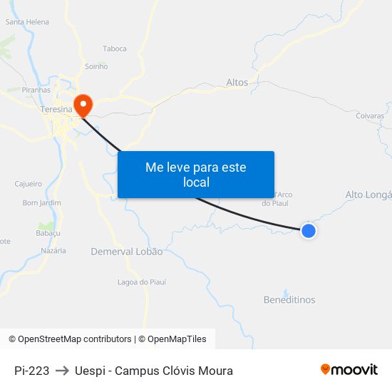 Pi-223 to Uespi - Campus Clóvis Moura map