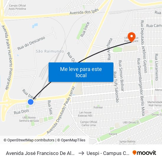 Avenida José Francisco De Almeida Neto, 2681 to Uespi - Campus Clóvis Moura map