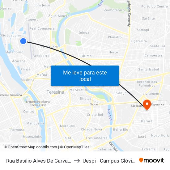 Rua Basílio Alves De Carvalho, 1875 to Uespi - Campus Clóvis Moura map