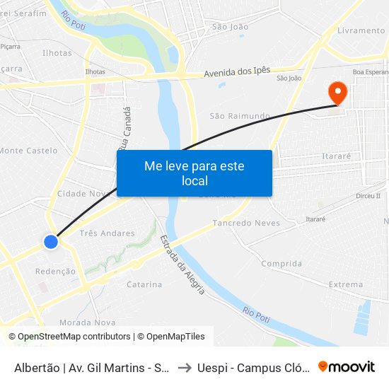 Albertão | Av. Gil Martins - Sentido Bairro to Uespi - Campus Clóvis Moura map