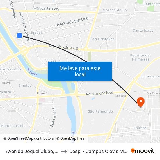 Avenida Jóquei Clube, 555 to Uespi - Campus Clóvis Moura map