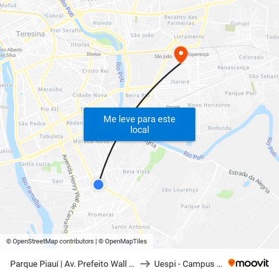 Parque Piauí | Av. Prefeito Wall Ferraz - Sentido Bairro to Uespi - Campus Clóvis Moura map