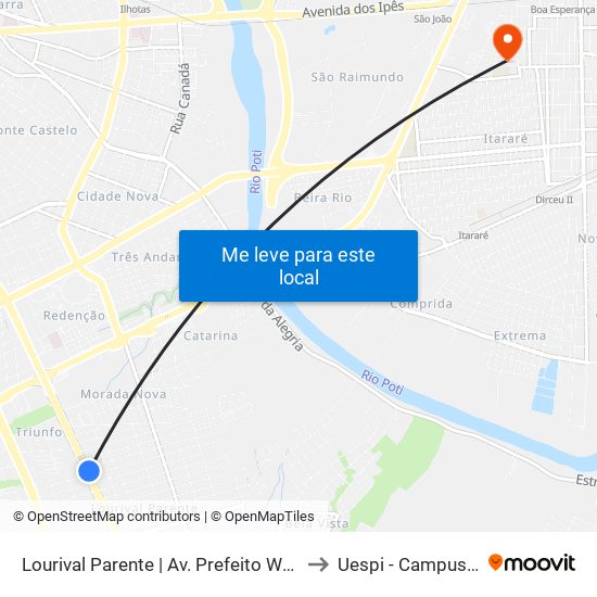 Lourival Parente | Av. Prefeito Wall Ferraz - Sentido Centro to Uespi - Campus Clóvis Moura map