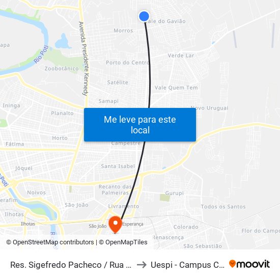 Res. Sigefredo Pacheco / Rua 5, 3047 | Quadra O to Uespi - Campus Clóvis Moura map