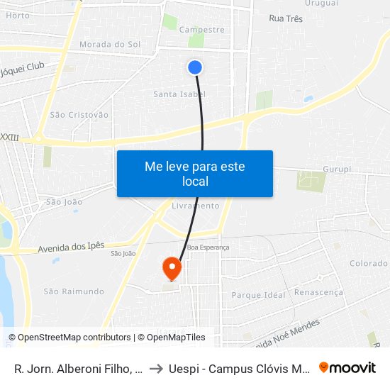 R. Jorn. Alberoni Filho, 310 to Uespi - Campus Clóvis Moura map