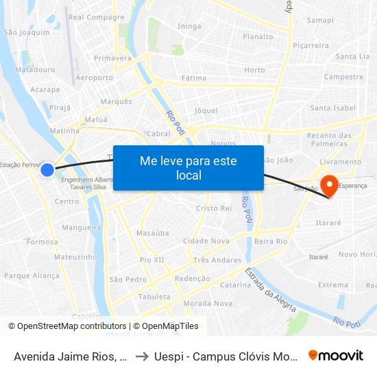 Avenida Jaime Rios, 30 to Uespi - Campus Clóvis Moura map