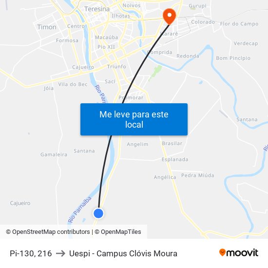 Pi-130, 216 to Uespi - Campus Clóvis Moura map