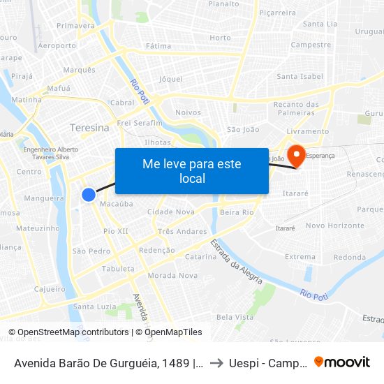 Avenida Barão De Gurguéia, 1489 | Igreja Da Vermelha (Intermunicipal) to Uespi - Campus Clóvis Moura map