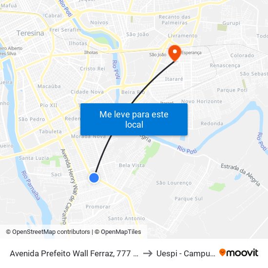 Avenida Prefeito Wall Ferraz, 777 | Igreja Batista Do Parque Piauí to Uespi - Campus Clóvis Moura map