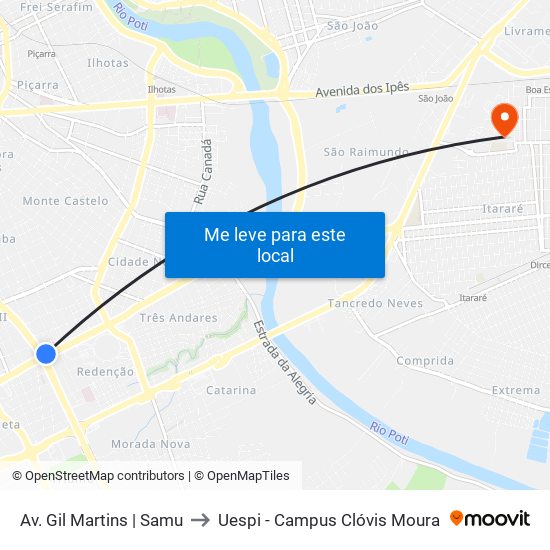Av. Gil Martins | Samu to Uespi - Campus Clóvis Moura map