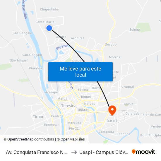Av. Conquista Francisco Nogueira, 20 to Uespi - Campus Clóvis Moura map