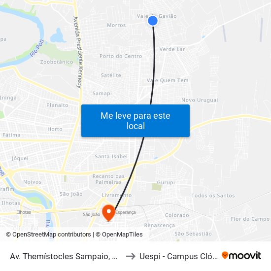 Av. Themístocles Sampaio, 802 | Quadra R to Uespi - Campus Clóvis Moura map