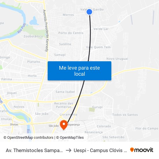 Av. Themístocles Sampaio, 802 to Uespi - Campus Clóvis Moura map