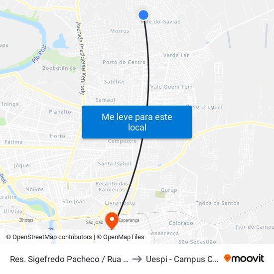 Res. Sigefredo Pacheco / Rua 4, 692 | Quadra V to Uespi - Campus Clóvis Moura map