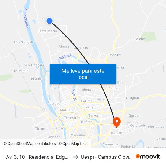 Av. 3, 10 | Residencial Edgar Gayoso to Uespi - Campus Clóvis Moura map