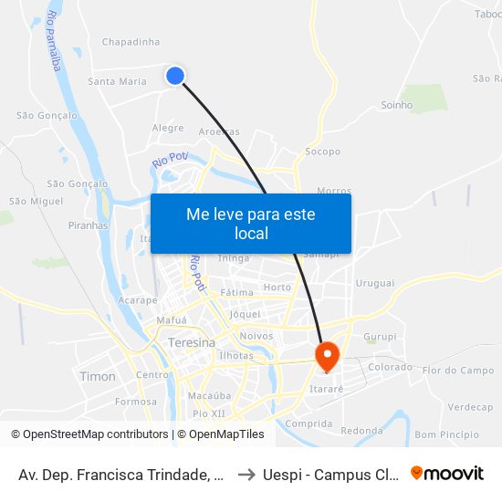 Av. Dep. Francisca Trindade, 03 | Quadra 106 to Uespi - Campus Clóvis Moura map
