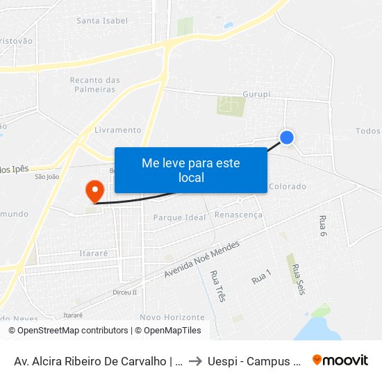 Av. Alcira Ribeiro De Carvalho | Requinte Moto Táxi to Uespi - Campus Clóvis Moura map