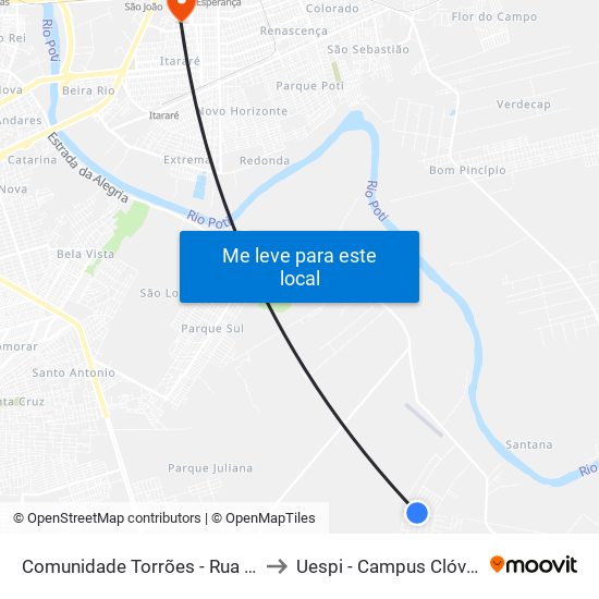 Comunidade Torrões - Rua Quatro, 20 to Uespi - Campus Clóvis Moura map