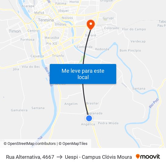 Rua Alternativa, 4667 to Uespi - Campus Clóvis Moura map