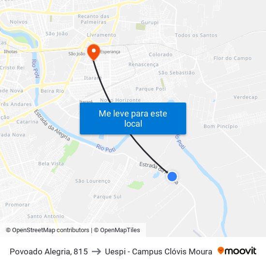 Povoado Alegria, 815 to Uespi - Campus Clóvis Moura map