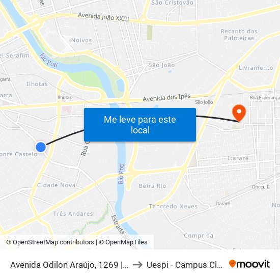 Avenida Odilon Araújo, 1269 | Posto Muralha to Uespi - Campus Clóvis Moura map