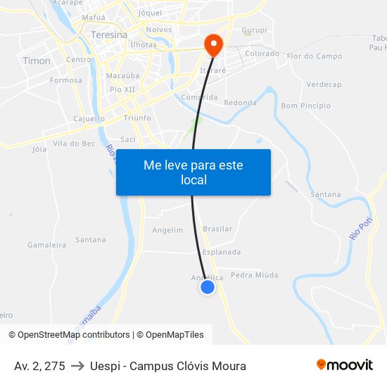 Av. 2, 275 to Uespi - Campus Clóvis Moura map