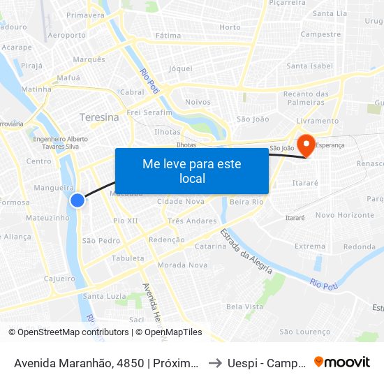 Avenida Maranhão, 4850 | Próximo Ao Centro Administrativo Bloco 1 to Uespi - Campus Clóvis Moura map