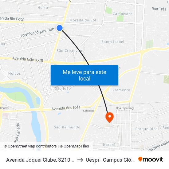 Avenida Jóquei Clube, 3210 | Extra Hiper to Uespi - Campus Clóvis Moura map