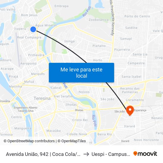 Avenida União, 942 | Coca Cola/Carvalho Supermercado to Uespi - Campus Clóvis Moura map