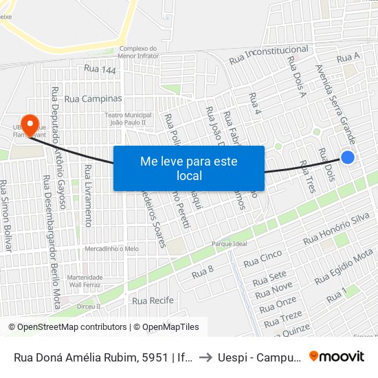 Rua Doná Amélia Rubim, 5951 | Ifpi Campus Dirceu Arcoverde to Uespi - Campus Clóvis Moura map