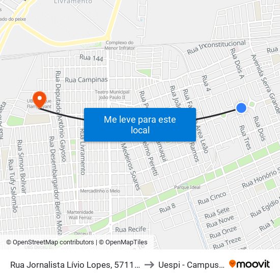 Rua Jornalista Lívio Lopes, 5711 | Mercado Renascença II to Uespi - Campus Clóvis Moura map