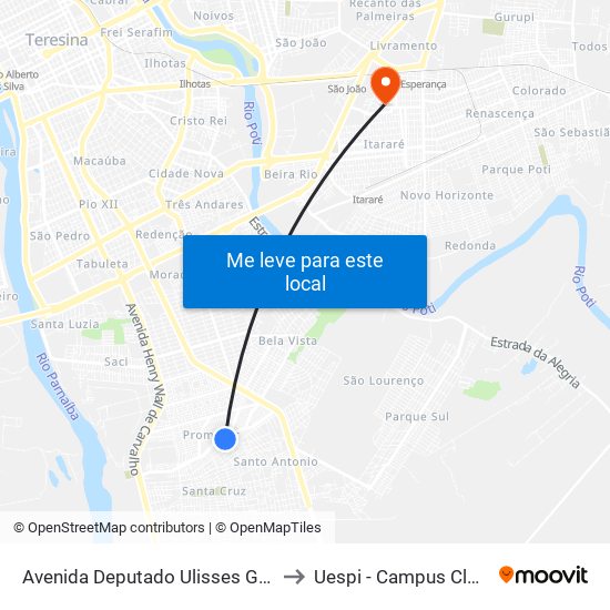 Avenida Deputado Ulisses Guimarães, 994 to Uespi - Campus Clóvis Moura map