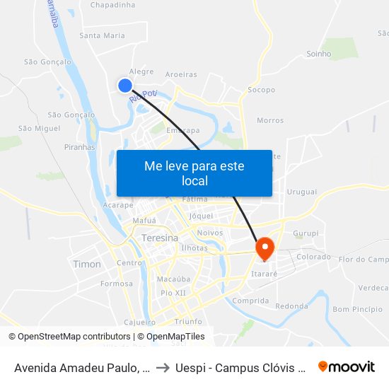 Avenida Amadeu Paulo, 2049 to Uespi - Campus Clóvis Moura map