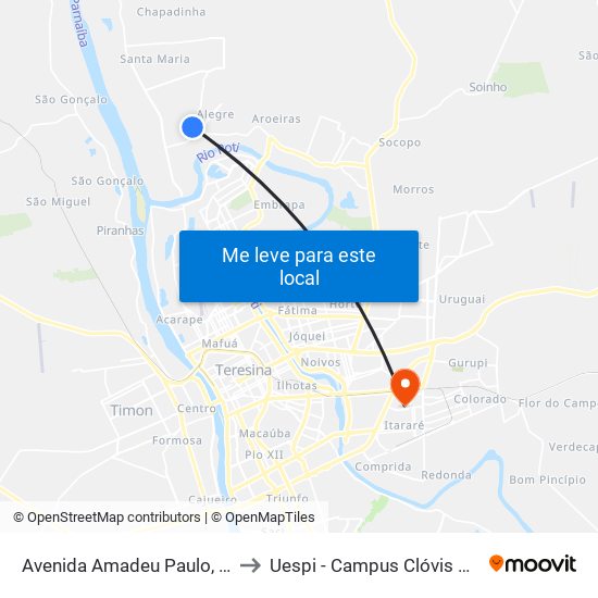 Avenida Amadeu Paulo, 2277 to Uespi - Campus Clóvis Moura map