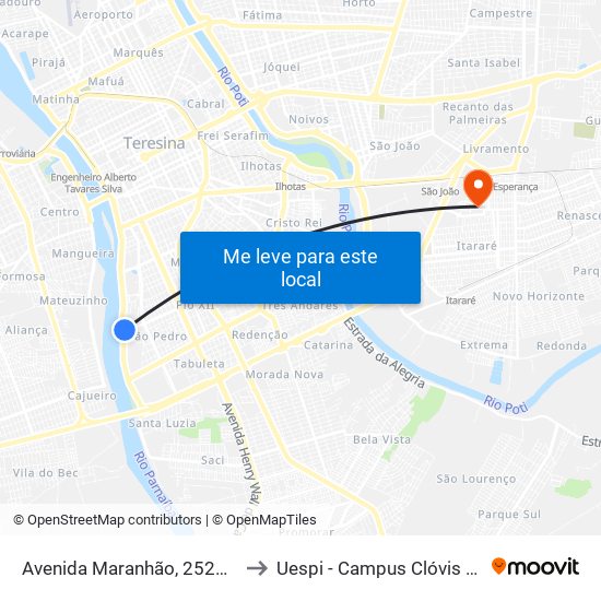 Avenida Maranhão, 2529-2601 to Uespi - Campus Clóvis Moura map