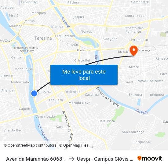Avenida Maranhão 6068-6140 to Uespi - Campus Clóvis Moura map